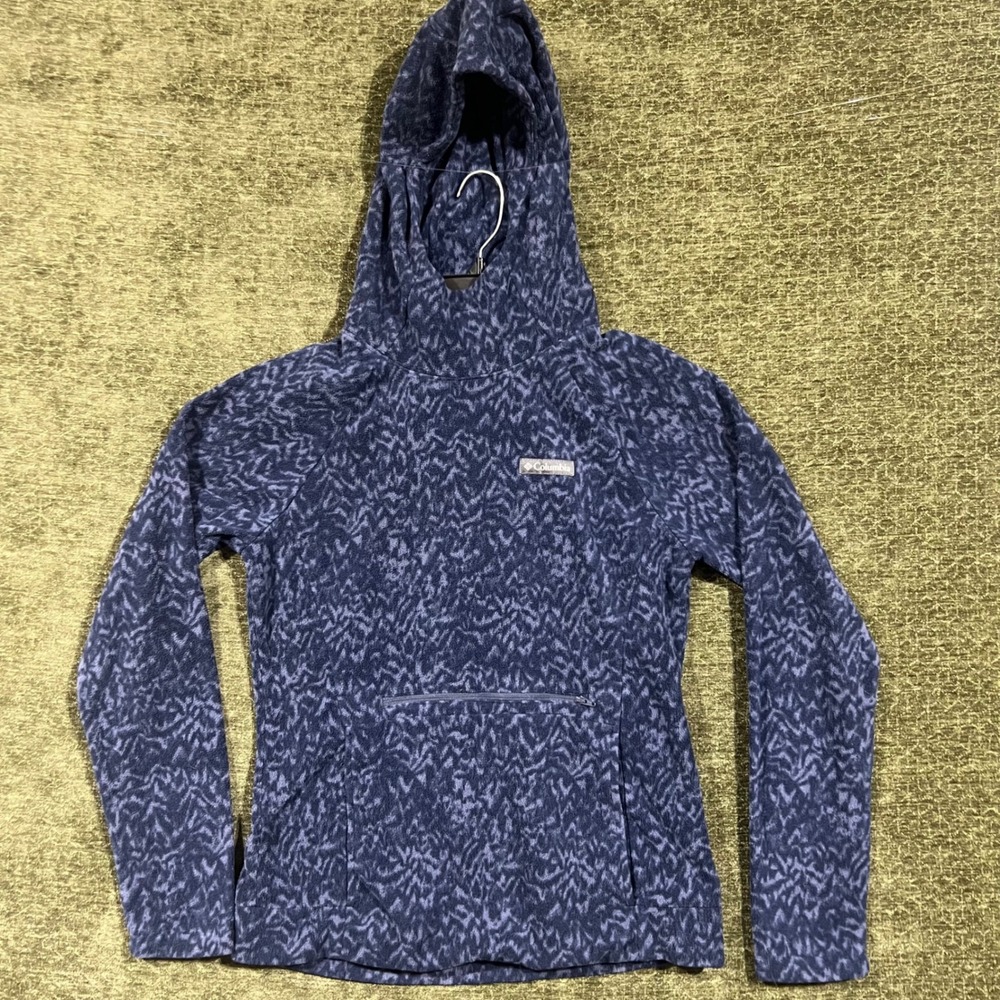 Columbia Fleece Hoodie Womens Small Blue Abstract Print Pullover AL2726